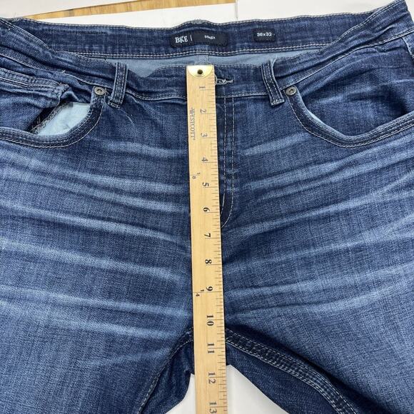 BKE Derek Jeans Mens Size 36X29 Blue Denim Relaxed Straight Stretch Whiskered - Picture 14 of 15